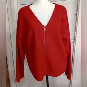 CC Hughes 100% Wool Red Zip Front Cardigan Sweater Women’s Large Soft Knit.